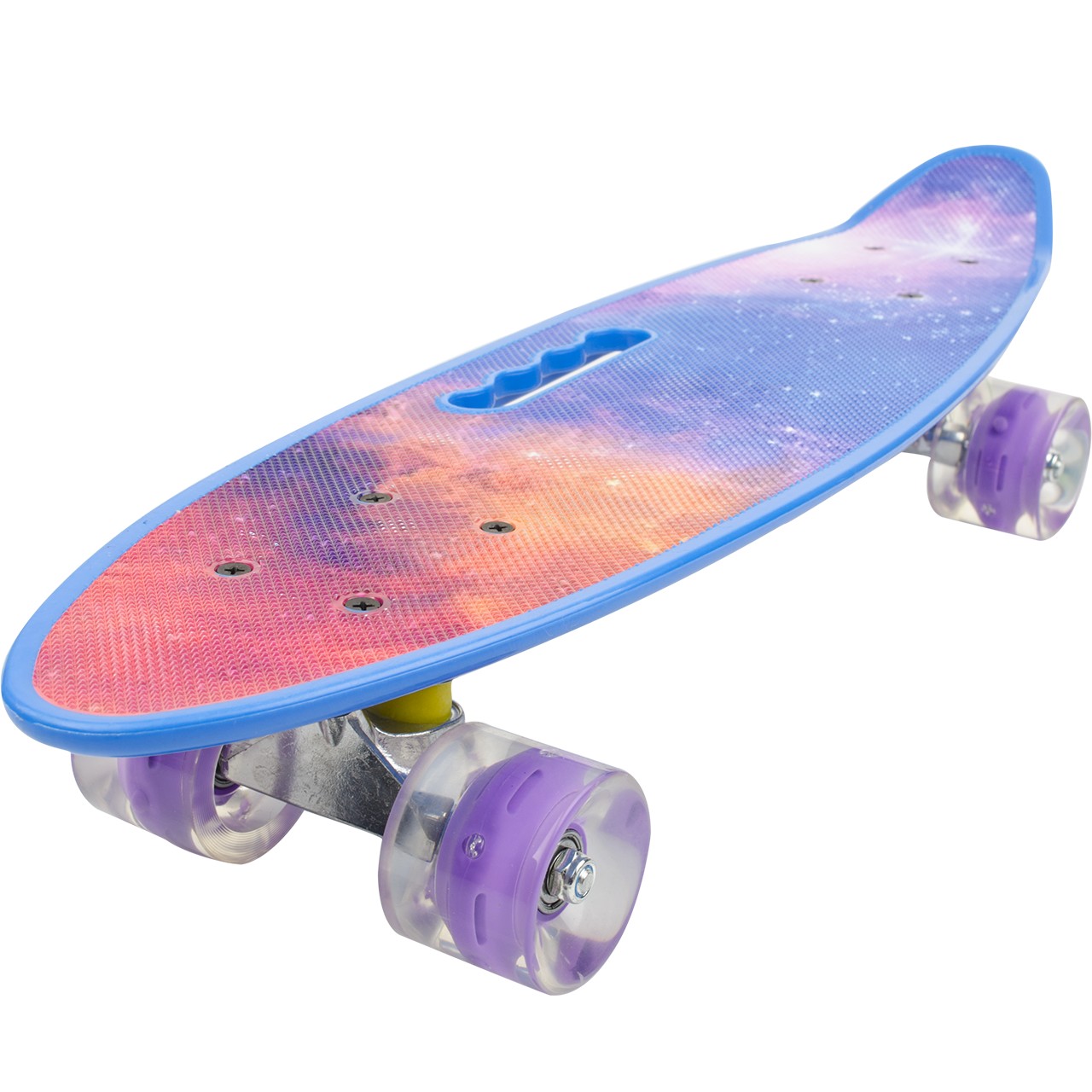 

Ярко-синий пенни борд с ручкой и со светящимися колесами Галактика Penny Board