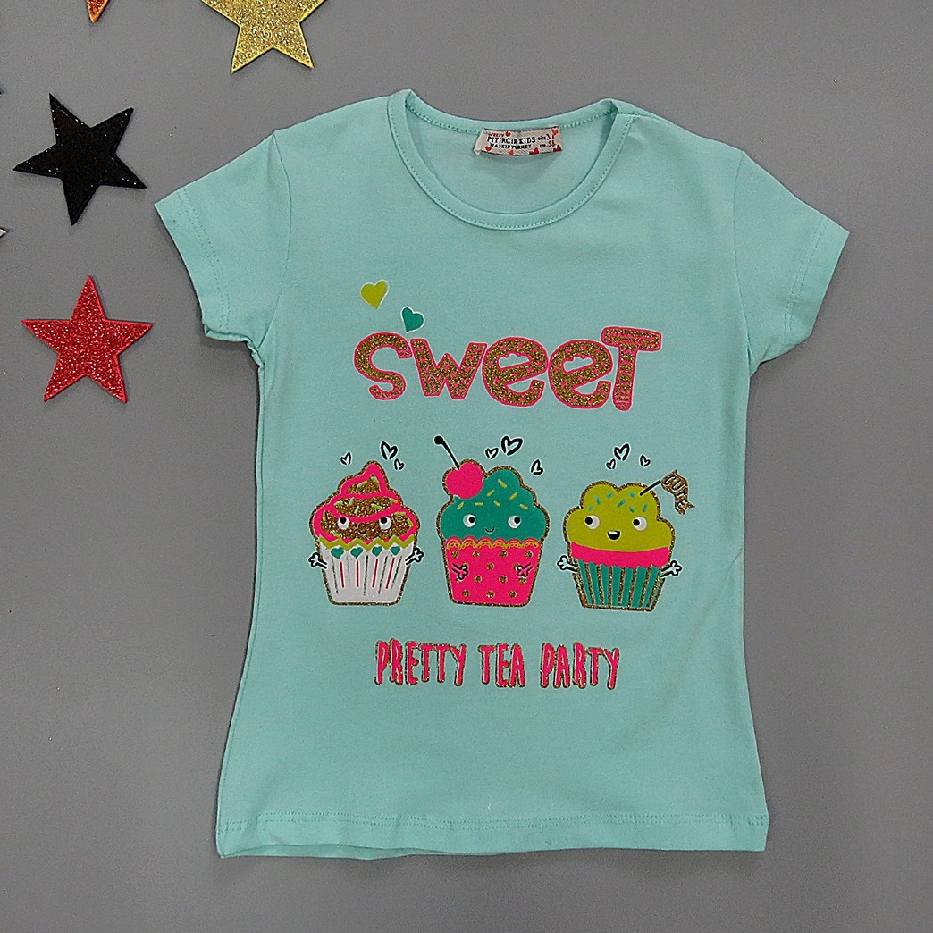 

Футболка "Кексики" Pitircik kids для девочки 86 см Бирюзовая 17924