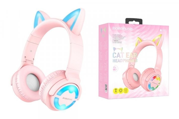 

Bluetooth-наушники Borofone Cat 15 |AUX, TF, 4hours| pink