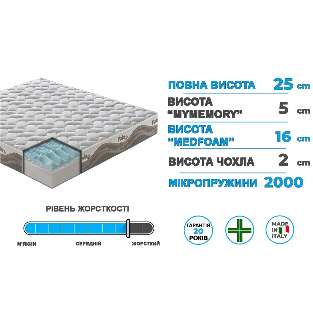 

Матрас Pale Materassiedoghe 120х190 см Высота 25 см 2000 микропружин