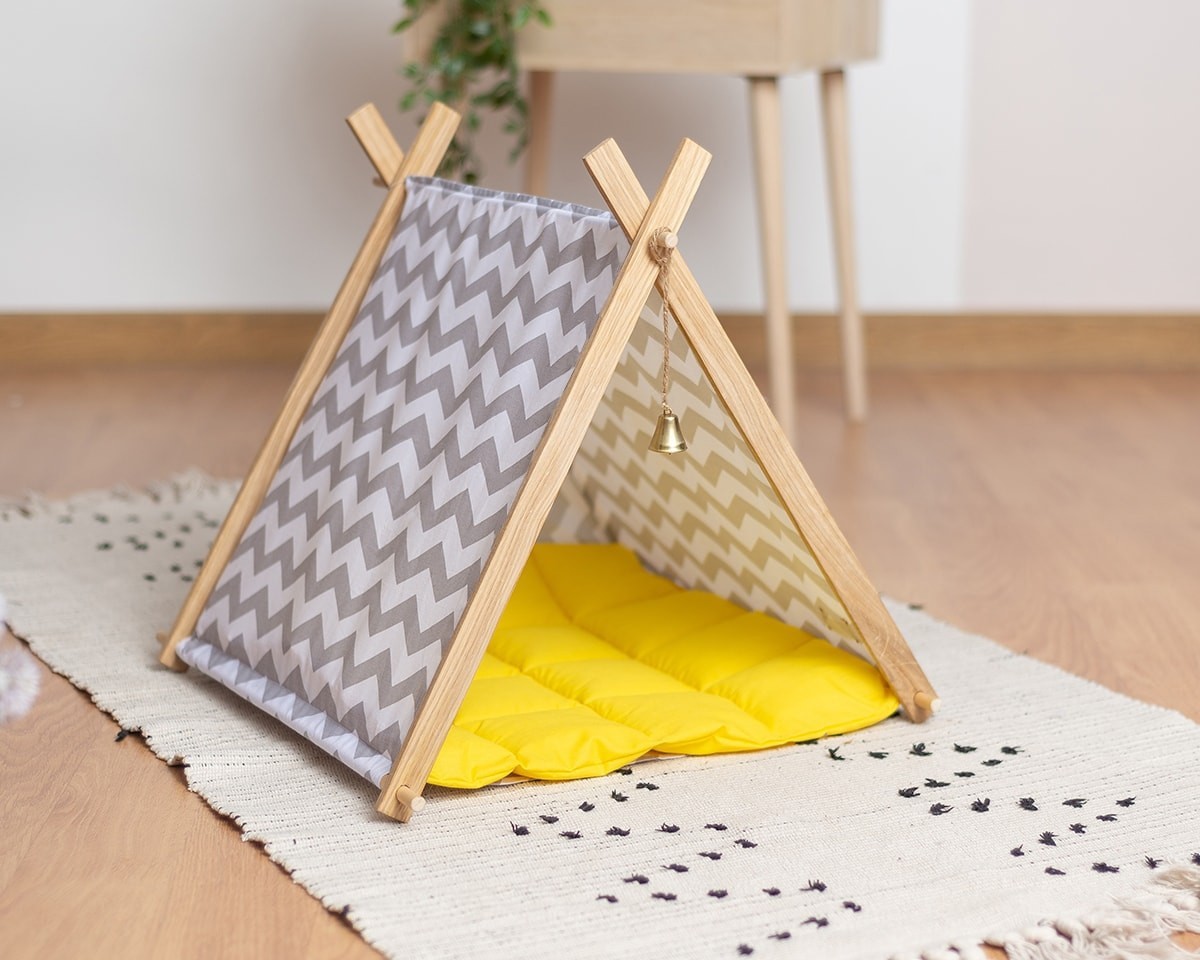 

Палатка для кота MYRR Zigzag yellow 40х43x38 см Серый