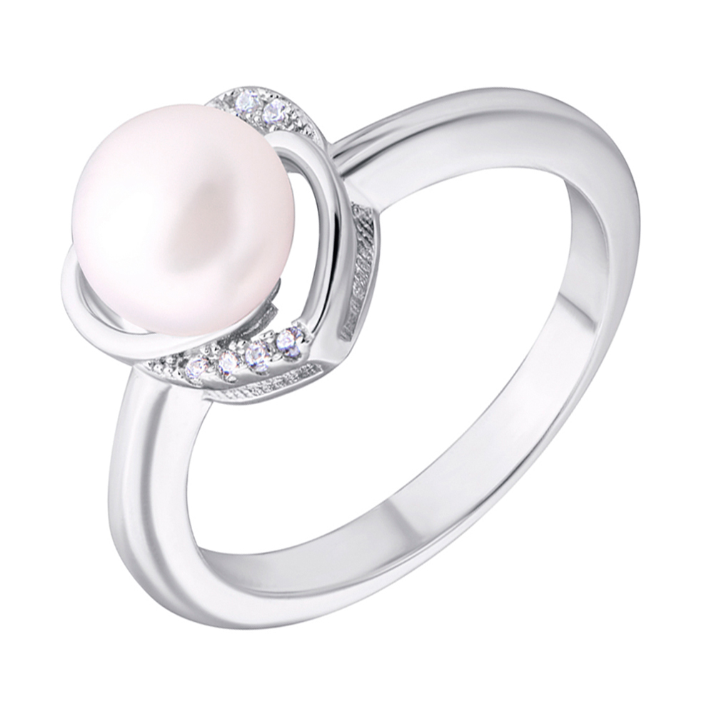 

Серебряное кольцо с жемчугом и фианитами 000132592 17 размера