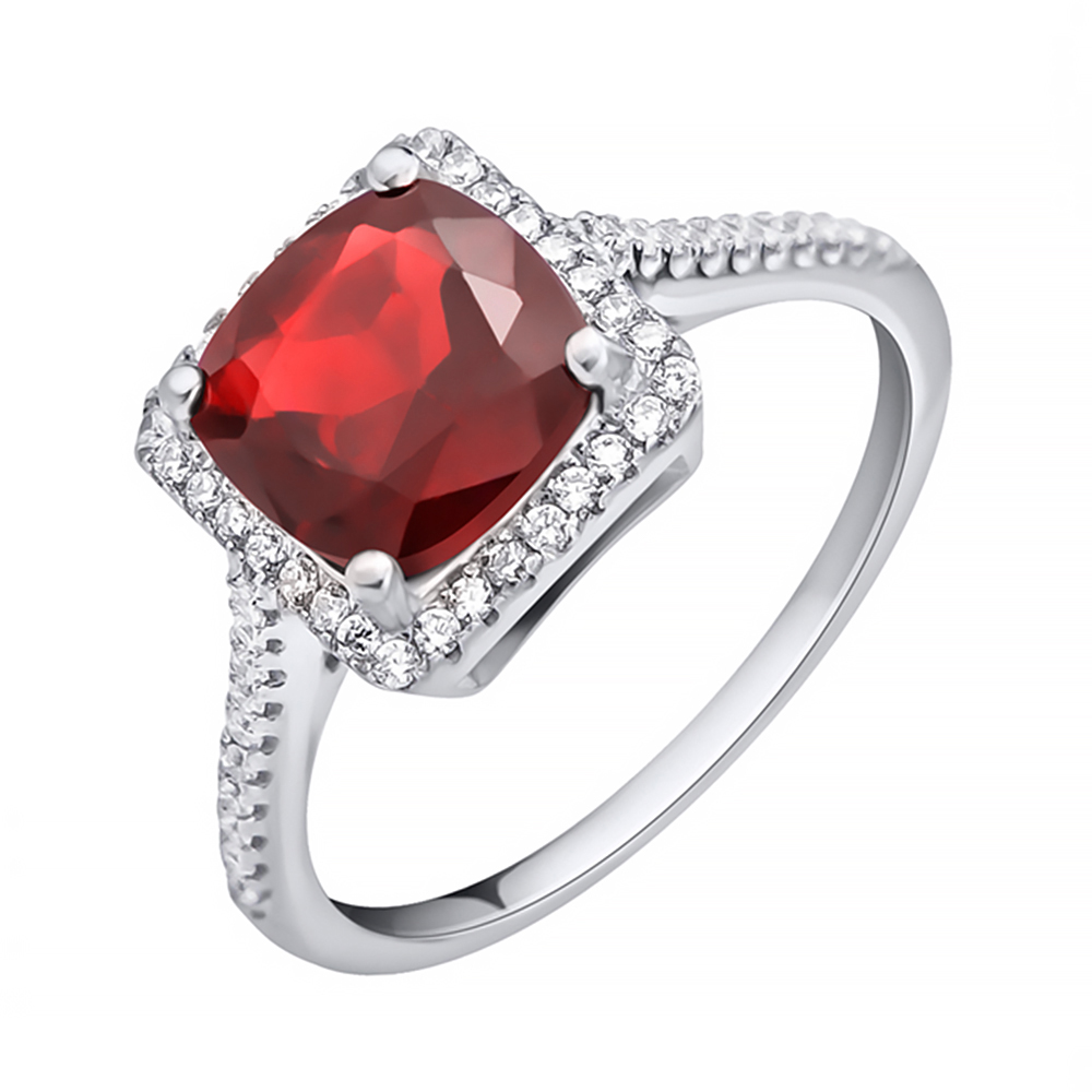 

Серебряное кольцо с гранатом и фианитами 000125118 17.5 размера