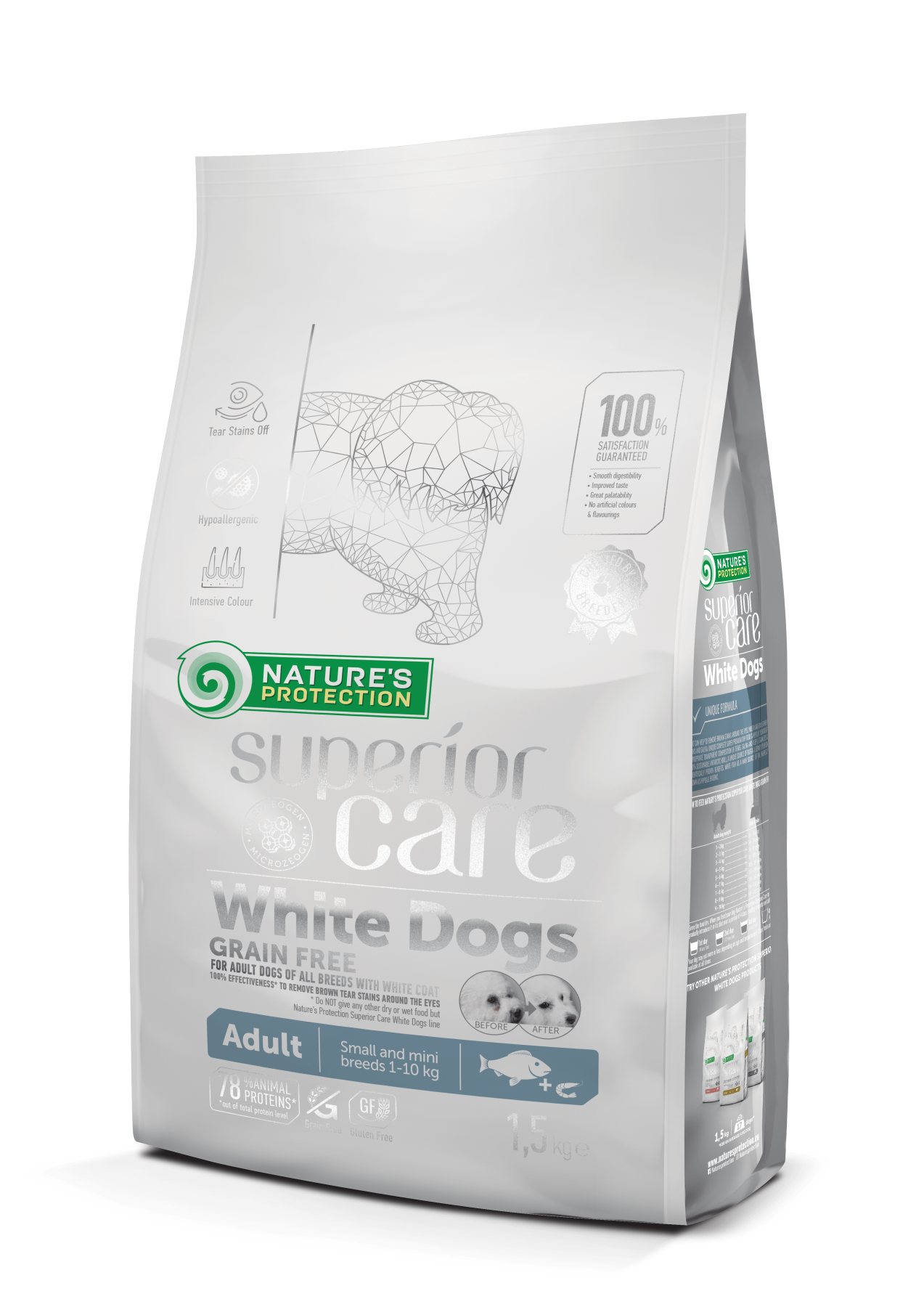 

Корм для собак мелких пород с белой шерстью Nature's Protection Superior Care White Dog Grain Free Small And Mini Breeds 1,5 кг