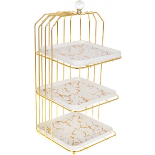 

Блюдо фуршетная стойка Bona Мраморная Роскошь Ø42см 3-х ярусная, фарфор, белый мрамор, квадратная