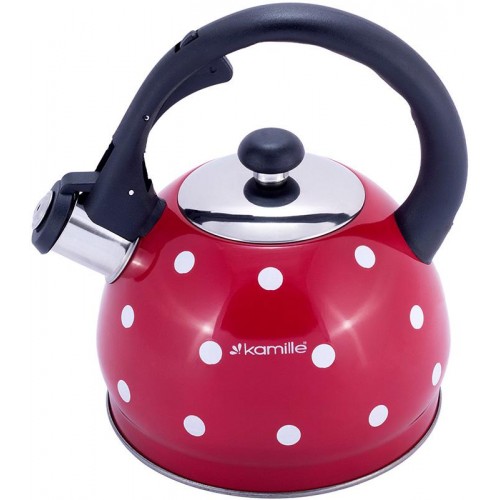 

Чайник Kamille Polka Dot Kettle 2л из нержавеющей стали со свистком, в горошек, красный