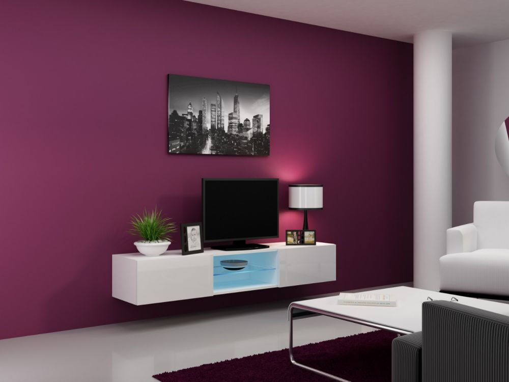 

TV тумба RTV VIGO GLASS Cama meble корпус - білий мат, фронт - білий глянець