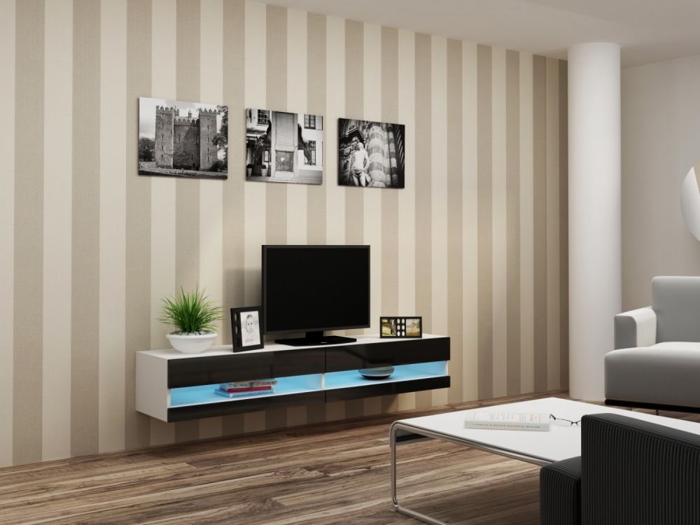 

TV тумба RTV VIGO NEW Cama meble корпус - білий мат, фронт - чорний глянець 180