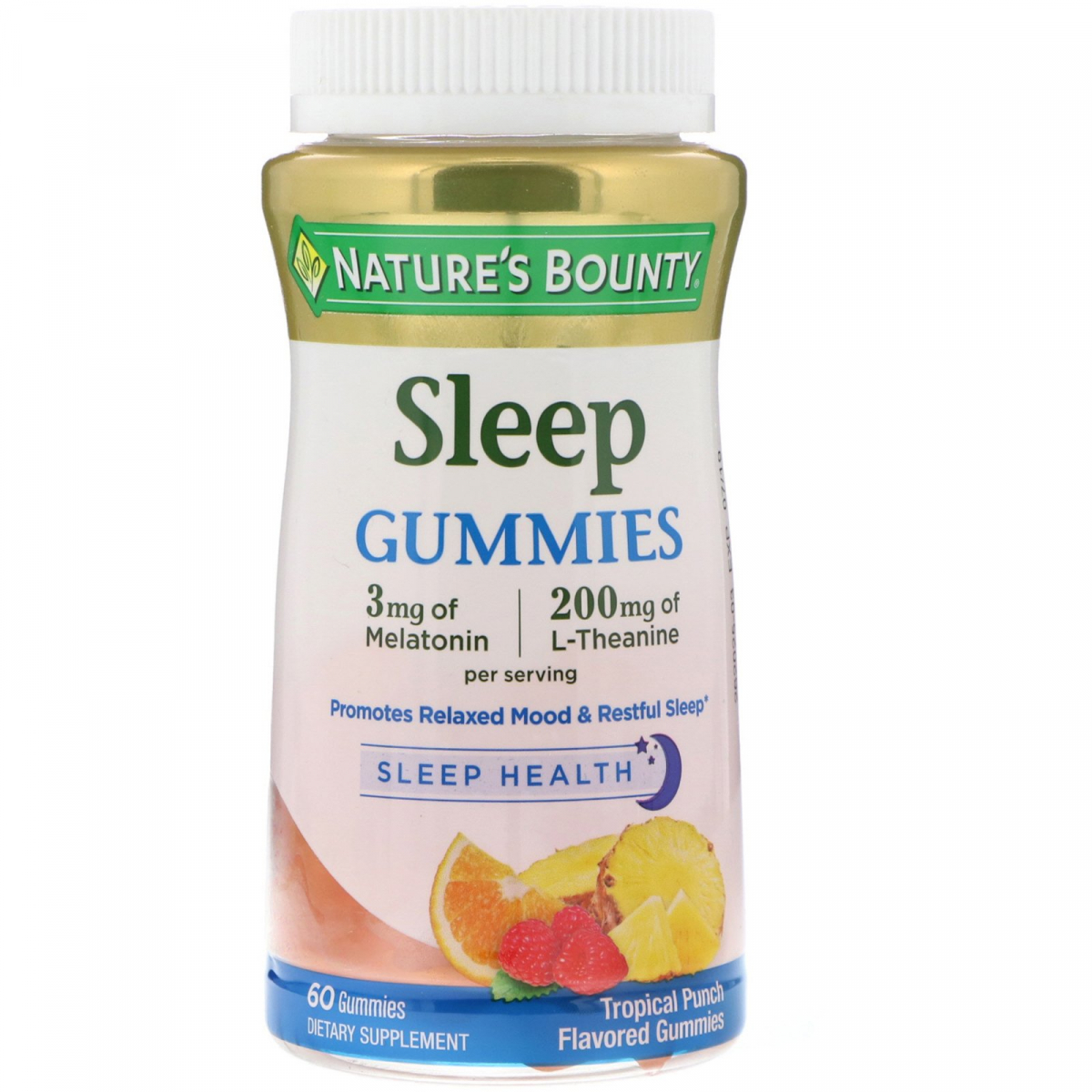 

Жевательные конфеты Sleep Complex с ароматом тропических фруктов, Nature's Bounty, 60 жевательных конфет в форме месяца и звезд
