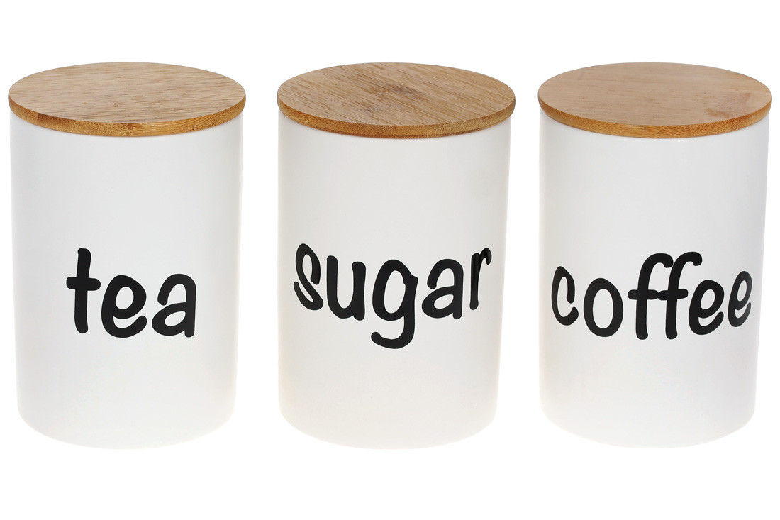 

Набор (3 шт) керамических банок 650 мл с бамбуковыми крышками Sugar, Tea, Coffee BonaDi 304-942