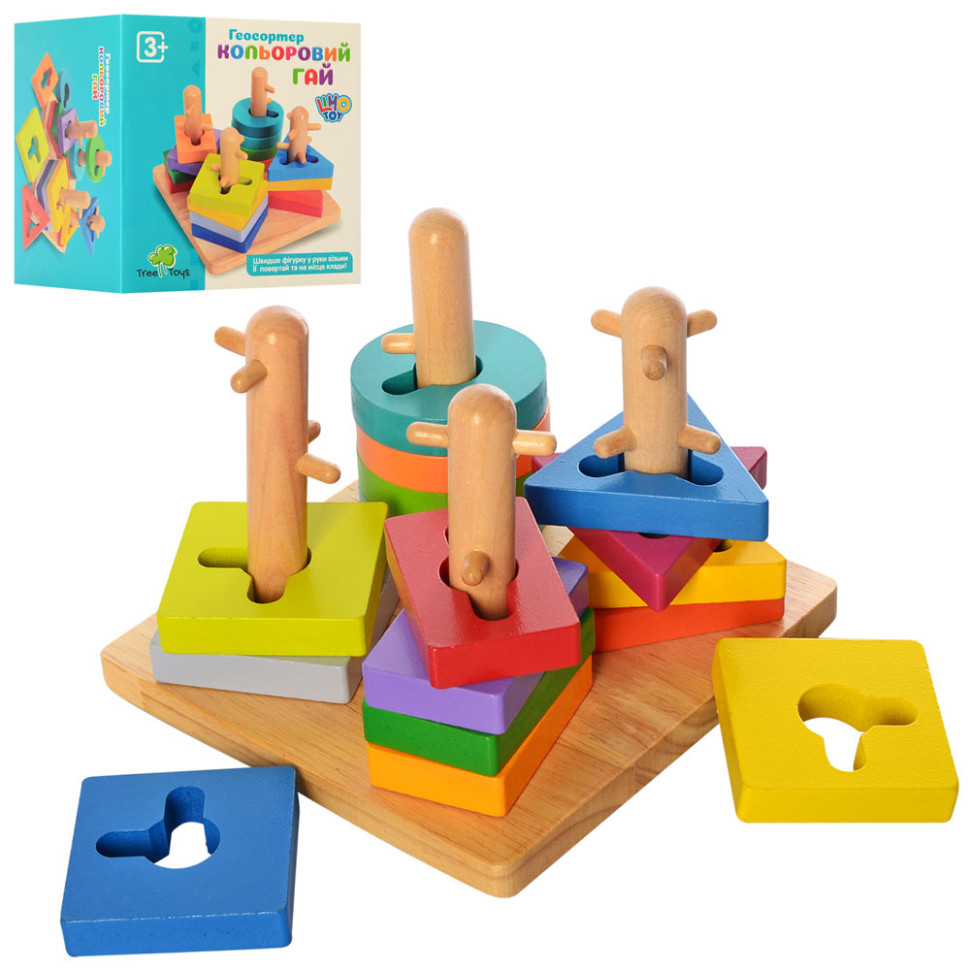 

Деревянная игрушка Геометрика MD 2370 пирамидка-ключ, 16 фигур