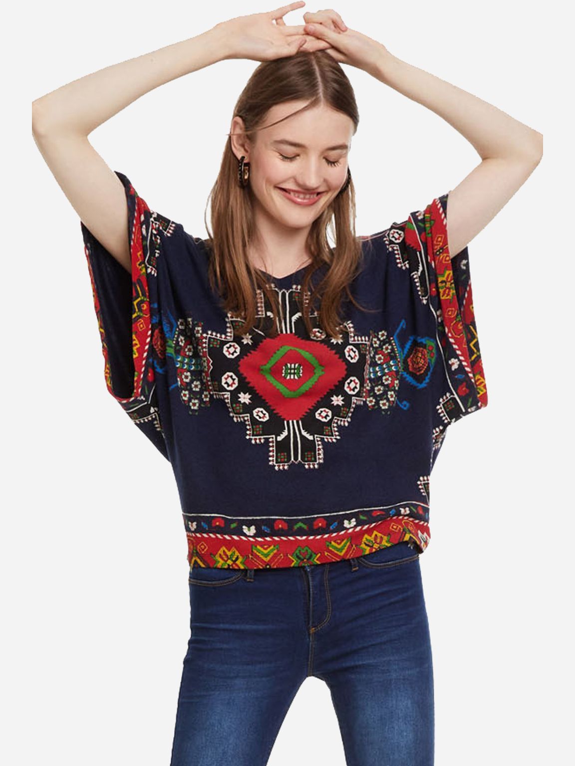 

Блузка Desigual 18WWTK32-5001  Синяя с принтом, Блузка Desigual 18WWTK32-5001 M Синяя с принтом
