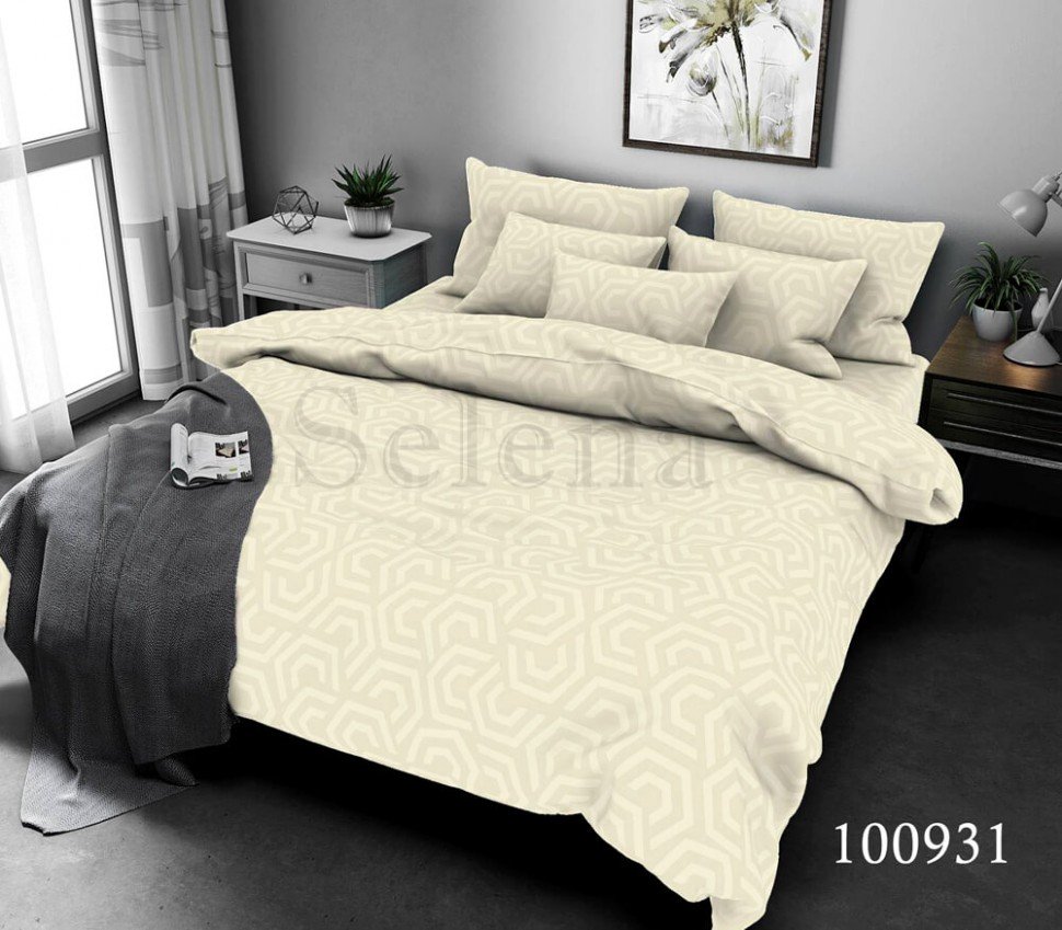 

Постельное белье бязь люкс Selena Абстракция ваниль 100931 Евро