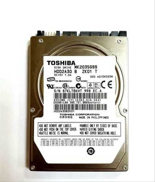 

Жесткий диск Toshiba 2.5" 200GB 4200rpm SATA 8mb(MK2035GSS) Refurbished