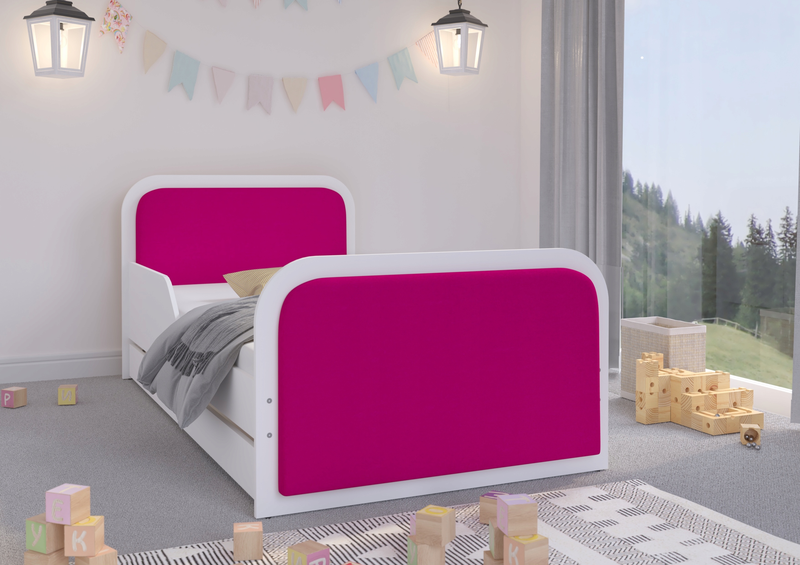 

Детская кровать односпальная KidsBunkBed с обивкой цвет белый+розовый 190x95x80 см
