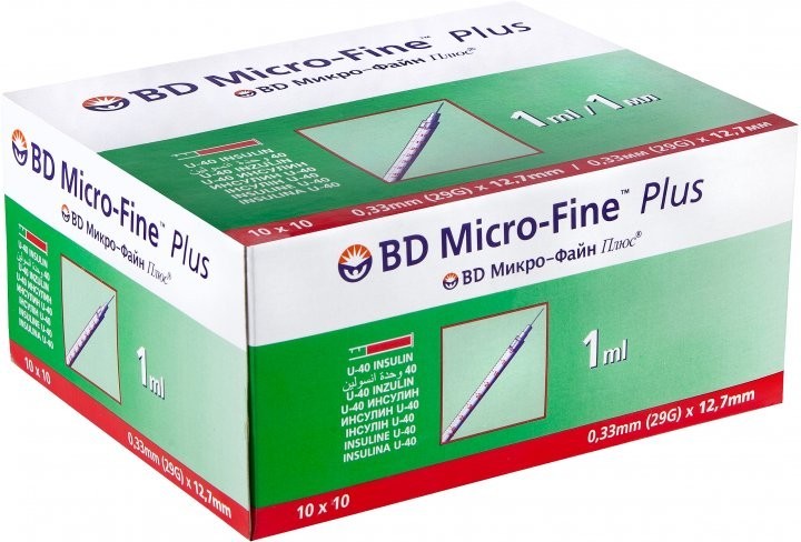 

Шприц инсулиновый BD Micro-Fine 1 мл U-40 30G - Микрофайн U-40 - 100 шт.