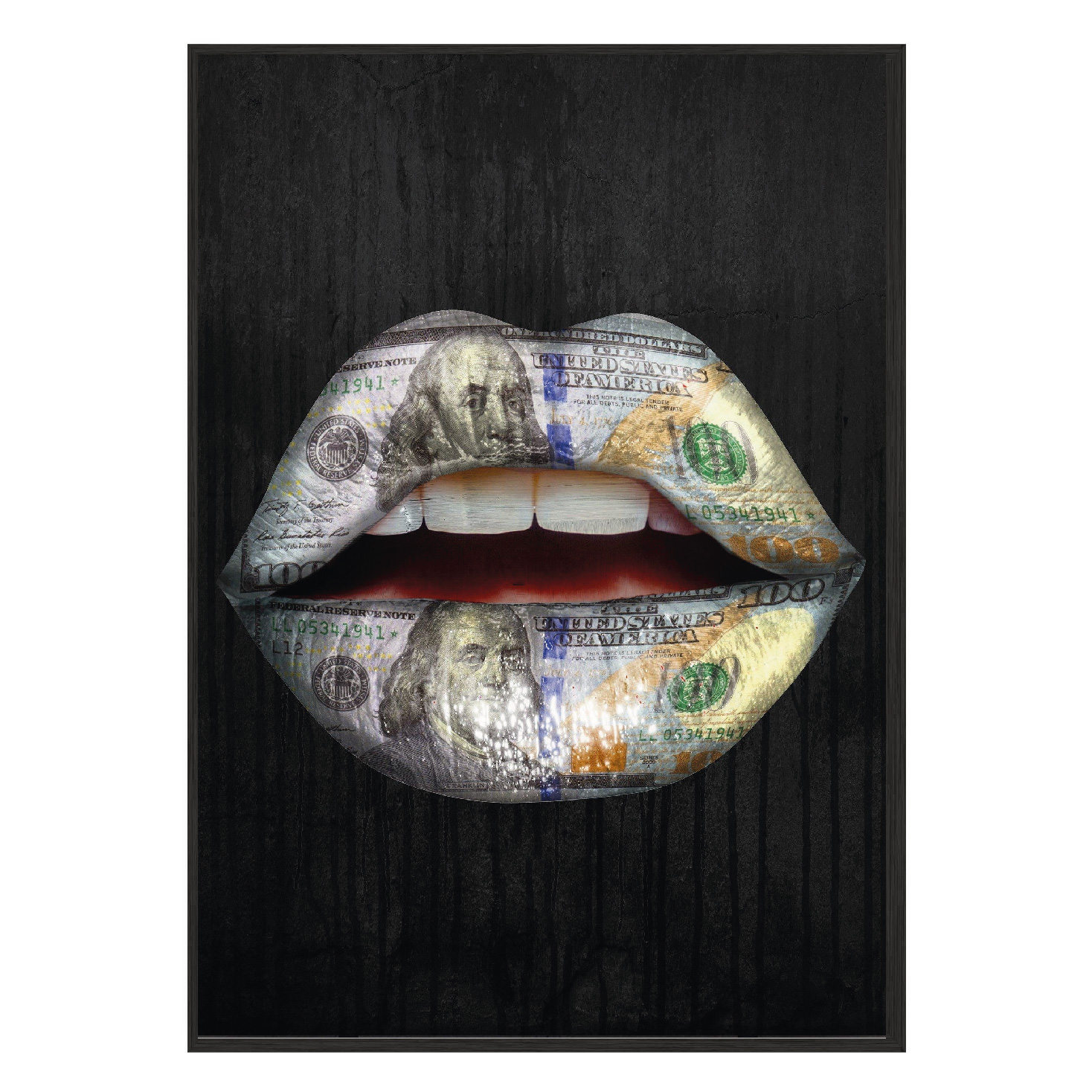 

Постер "Money Lips" с антибликовым стеклом 840 x 1400 мм в чёрной рамке