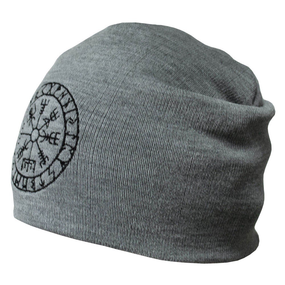 

Шапка бини с вышивкой Talisman VEGVISIR FUTHARK Серый