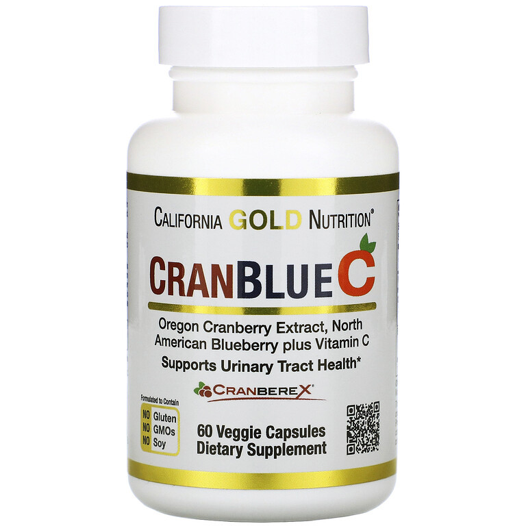 

Клюква, черника + витамин С, California GOLD Nutrition "CranBlueC" витаминный комплекс для мочеполовой системы (60 капсул)