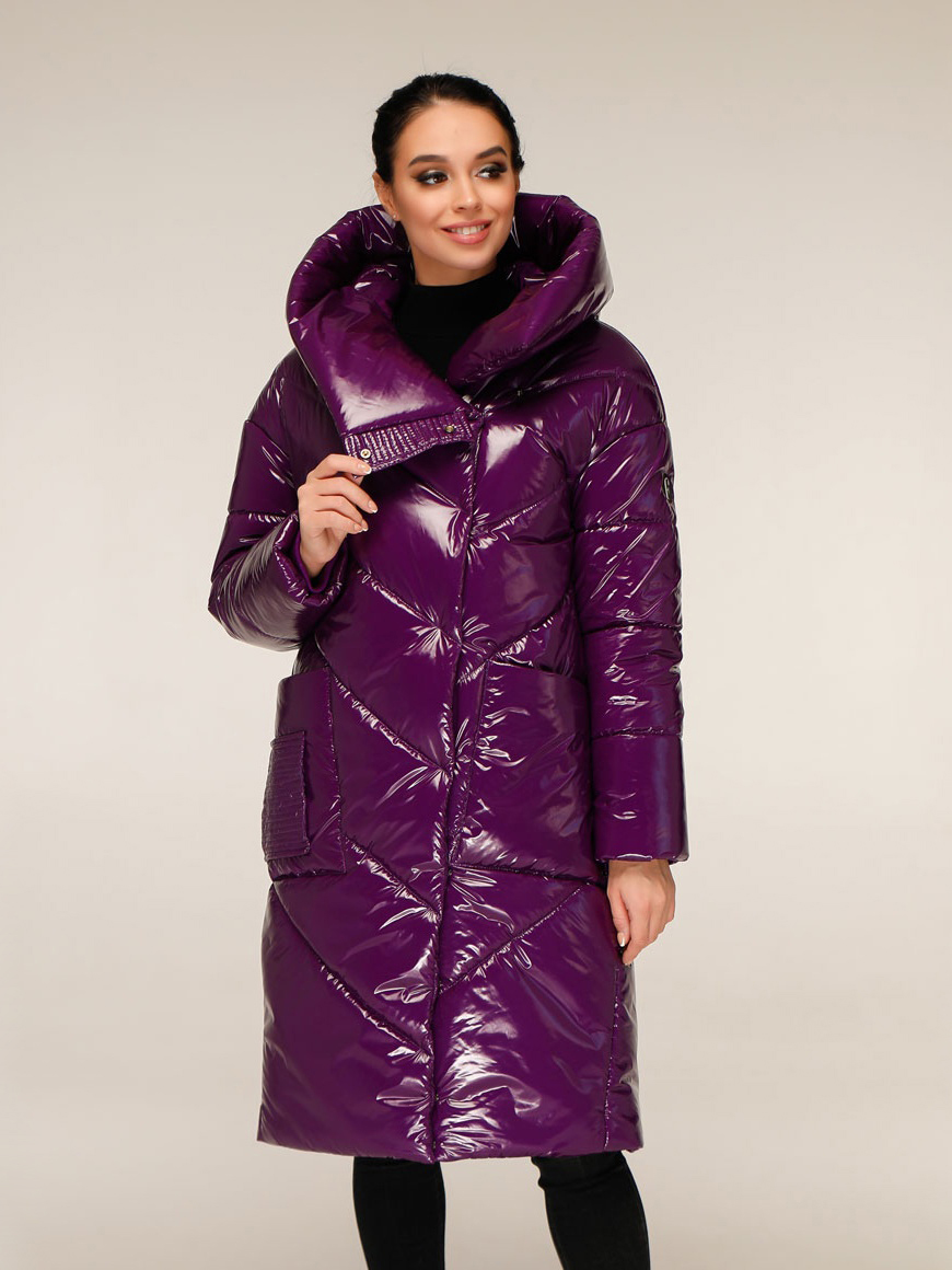 Акція на Куртка зимова довга жіноча Favoritti ПВ-1255-Лак-14 44 Темно-фіолетова від Rozetka