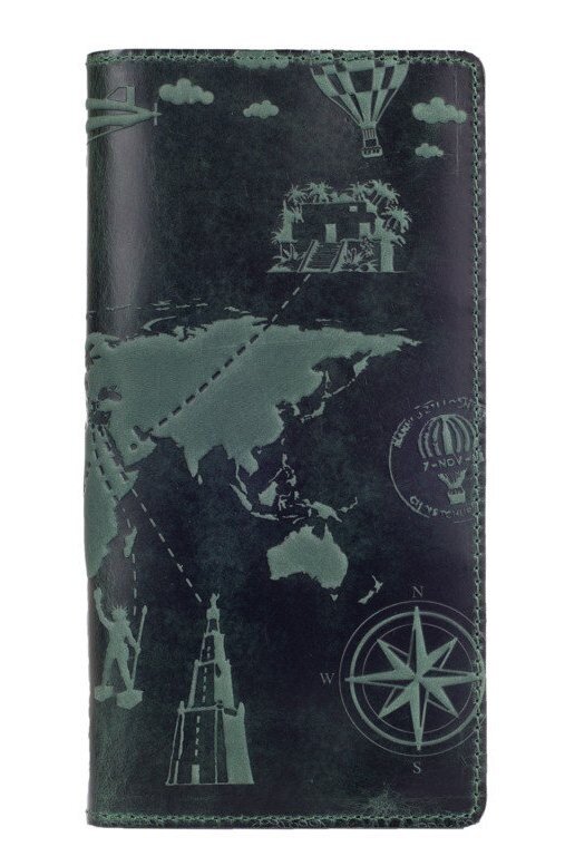 

Кожаный бумажник Hi Art WP-02 Shabby Alga 7 wonders of the world Синий