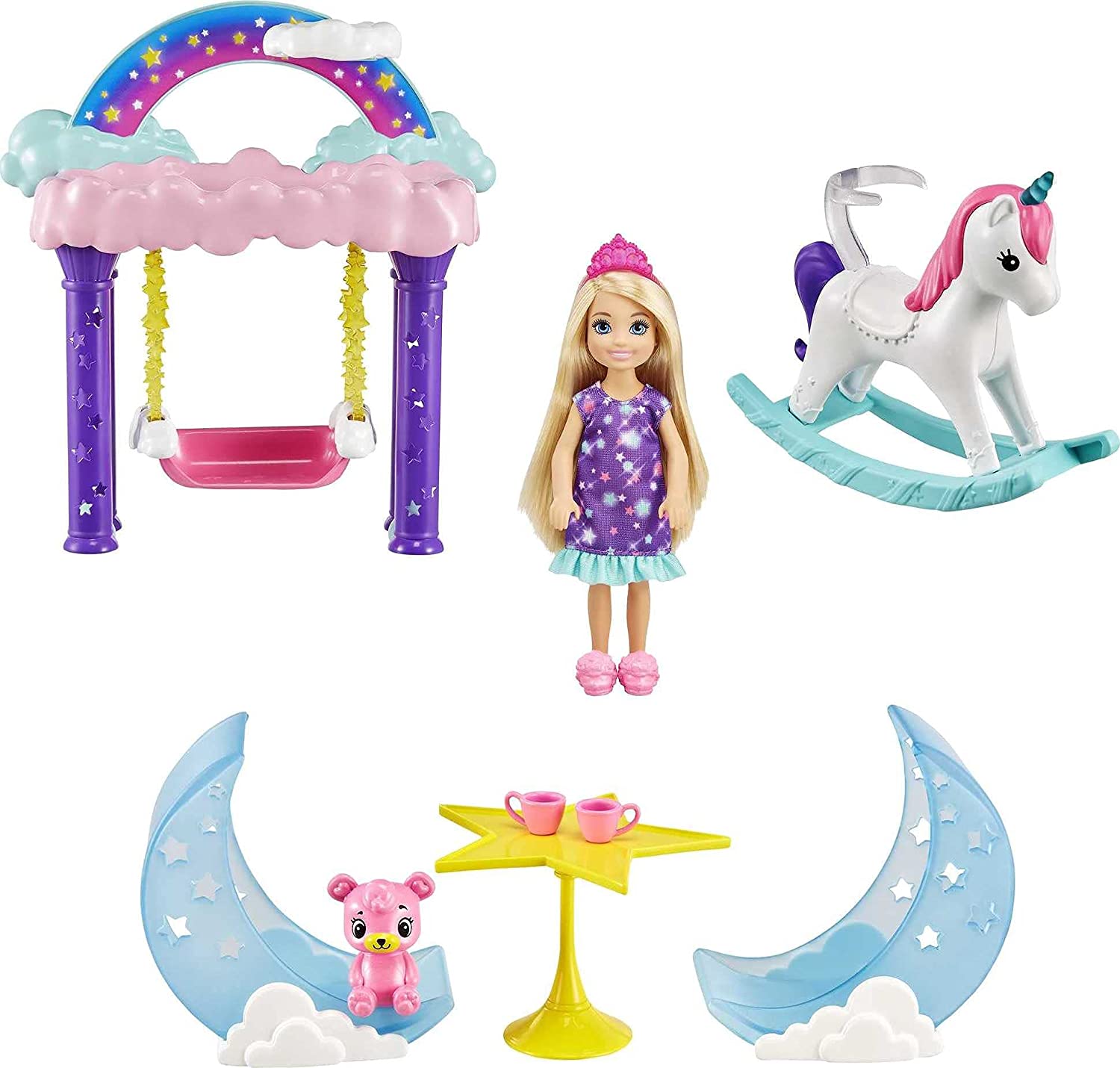 

Игровой набор с куклой Барби Челси Дримтопия Сказки на ночь Barbie Dreamtopia Chelsea Princess Doll & Fairytale Sleepover Playset (GTF50)