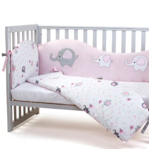 

Защита Бампер в кроватку Baby Veres Elephant family pink 4 единицы