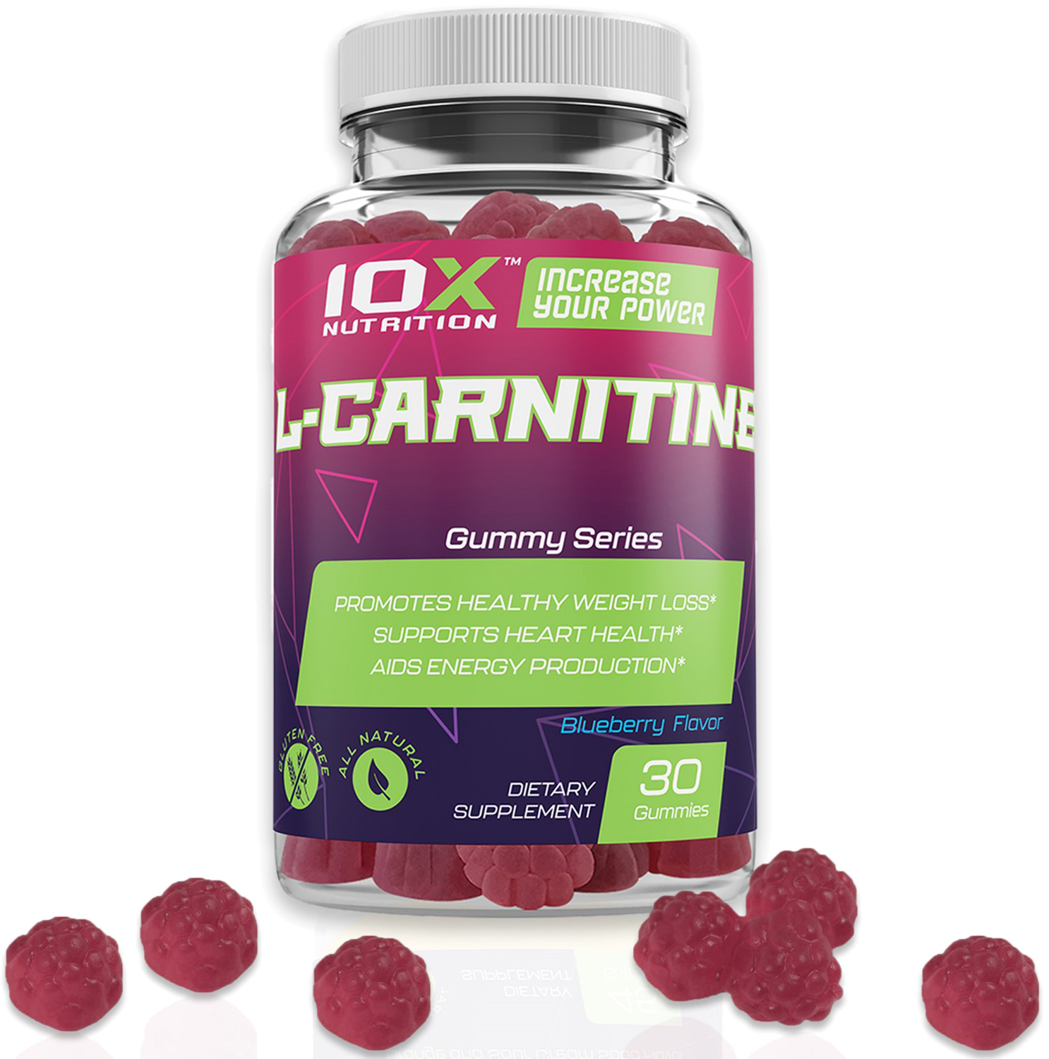 

L-карнитин, жиросжигатель, 10X Nutrition USA, 30 жевательных конфет (717340890856)