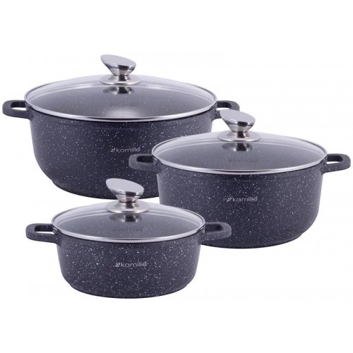 

Набор 3 кастрюли Kamille Landes Black 2.3л, 4.5л, 6.5л, с двумя прихватками