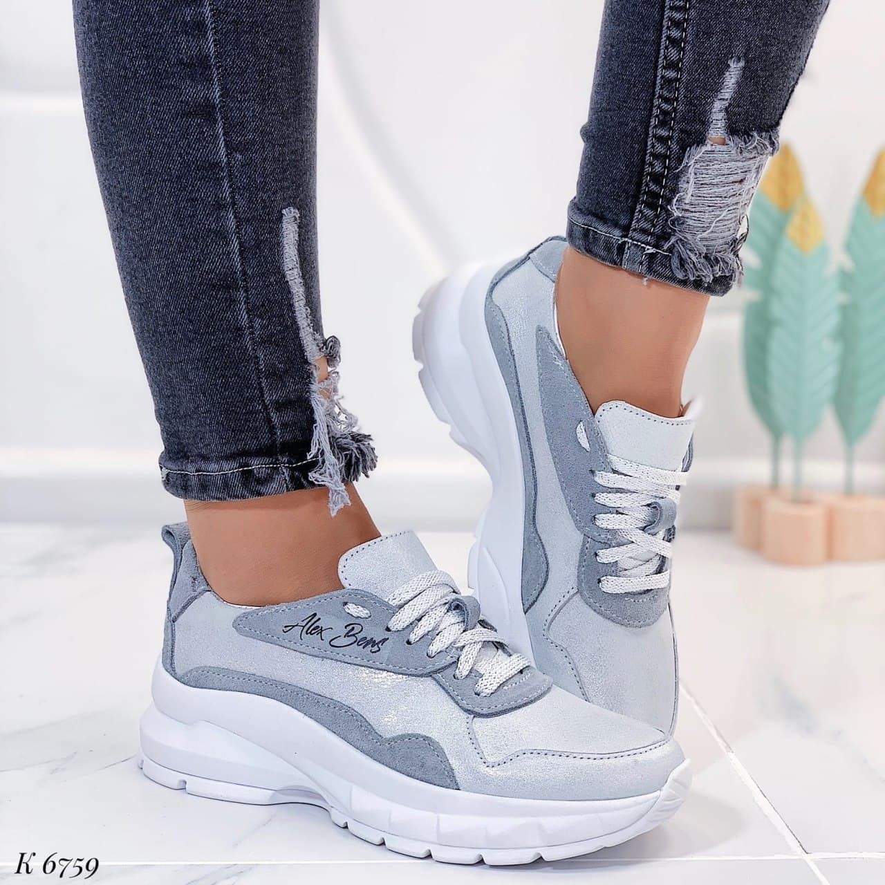 

Кроссовки Женские Натуральная кожа (6759) 36 23.5 см Серые