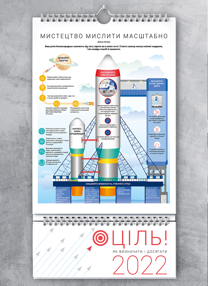 

Розумний настінний календар на 2022 рік «Ціль! Як визначати і досягати» (українською) (978-617-7966-14-1 - 128125)