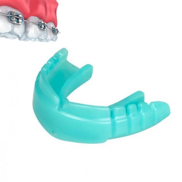 

Капа OPRO Snap-Fit FOR BRACES від 11 років миттєва під брекети Mint Green Flavoured+Strap