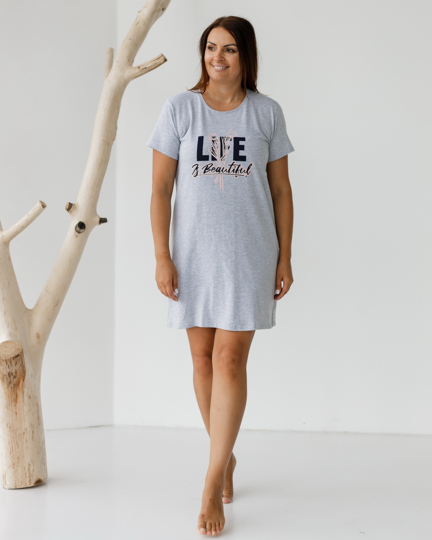 

Fashions • Батальная ночная сорочка LIFE Fashions XXL светло-серый (84277-ни)