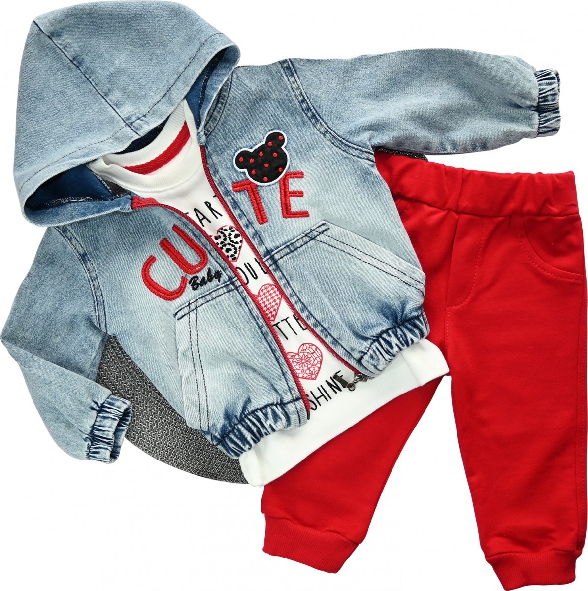 

Комплект (куртка + штанишки + кофта) Concept "Cute" 92 см красный/джинс
