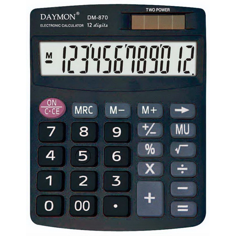 

Калькулятор бухгалтерский Daymon 152х120х39 мм 12 разрядный черный (DM 870)