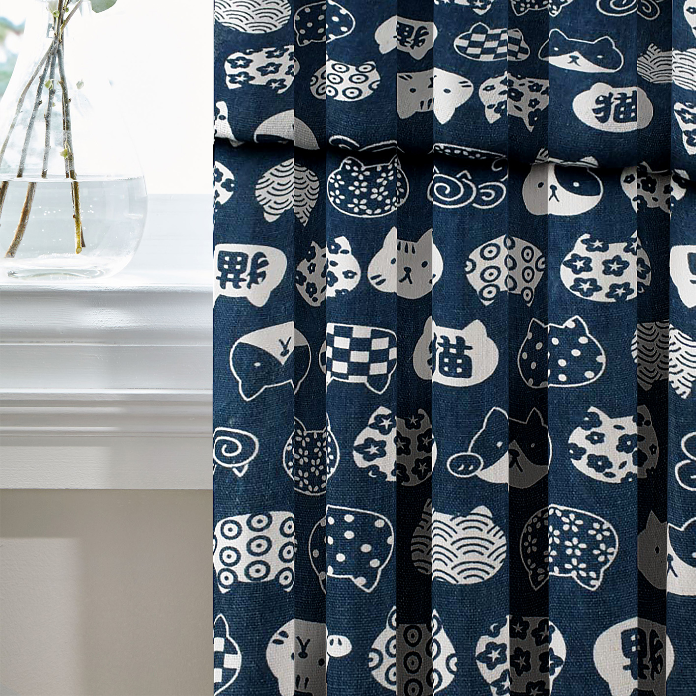 

Шторы Декоративные Лён/Хлопок MacroHorizon Белые коты на Синем, 270*140 см (2 шт.)