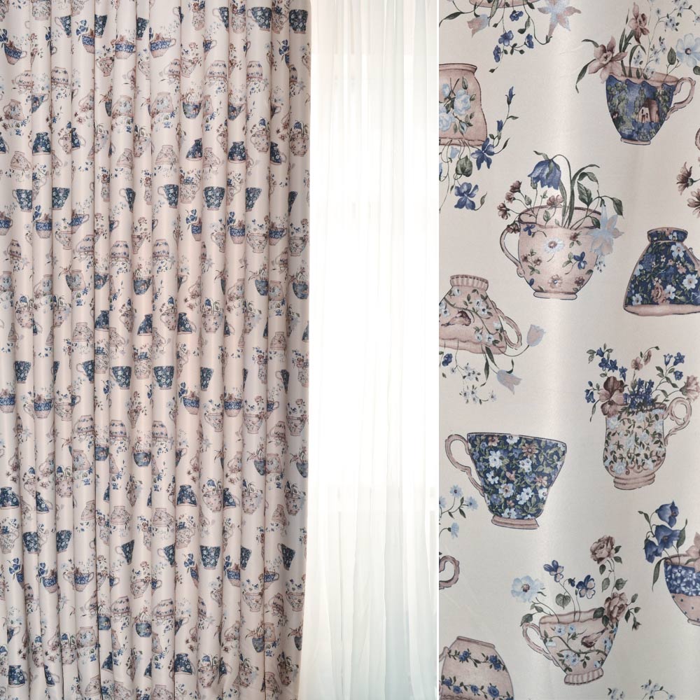 

Шторы Блекаут Софт Чашки-Цветы Синий MacroHorizon, 270*145 см (2 шт.)