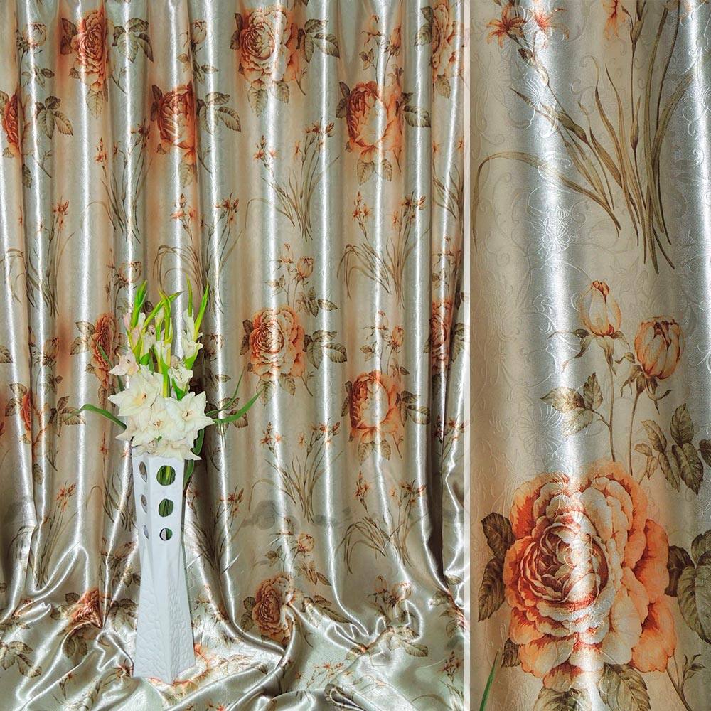 

Шторы Блекаут Атлас с тиснением Розы Оранж MacroHorizon, 270*195 см (2 шт.)