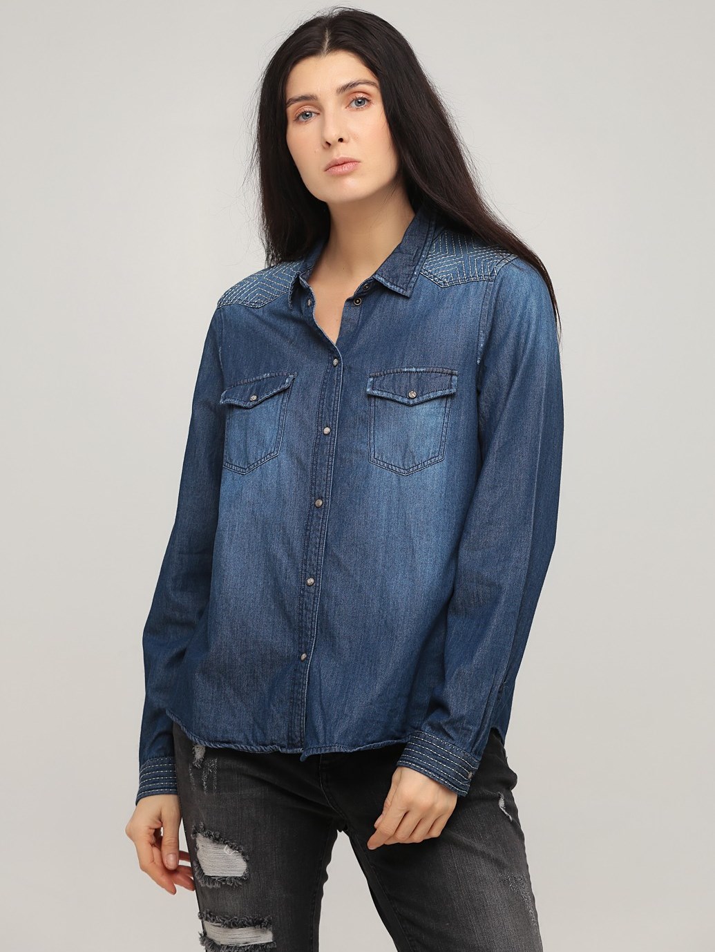 

Джинсовая рубашка однотонная Vero Moda AW16KDD051  Синий, Джинсовая рубашка однотонная Vero Moda AW16KDD051 L Синий