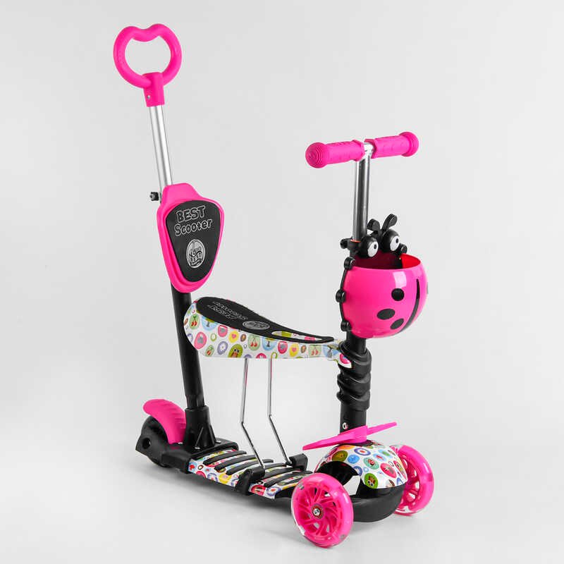 

Детский трехколесный самокат с сидением, родительской ручкой 15800 Best Scooter, свет колес