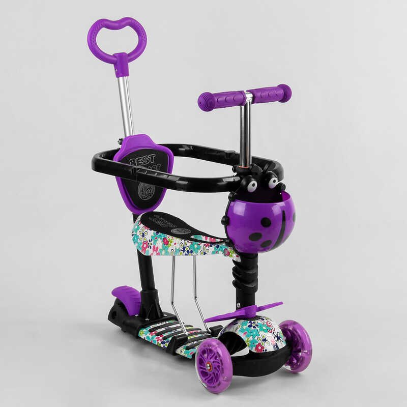 

Детский трехколесный самокат с сидением, родительской ручкой и бампером S 9602 Best Scooter, свет колес