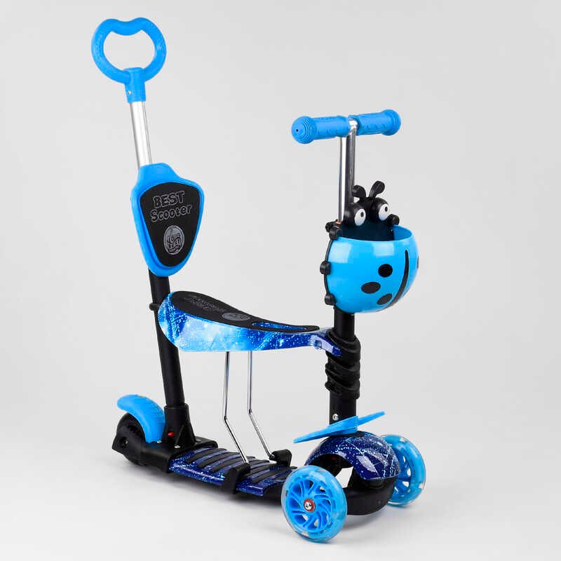 

Детский трехколесный самокат с сидением 5в1 с родительской ручкой 10433 Best Scooter, абстракция, PU колеса, подсветка колес