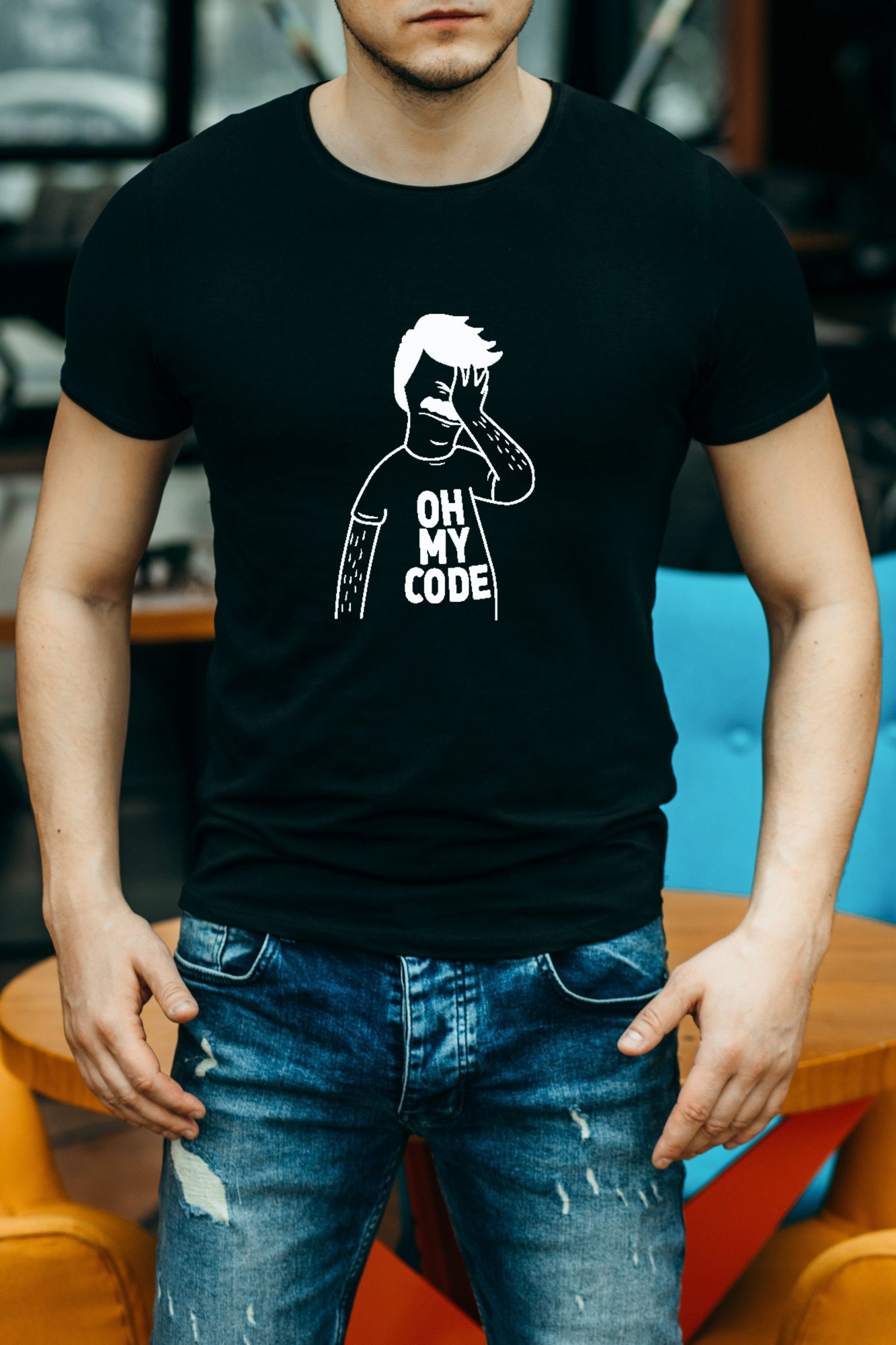 

Чоловіча футболка з написом OH ME CODE  чорний, Чоловіча футболка з написом OH ME CODE S чорний