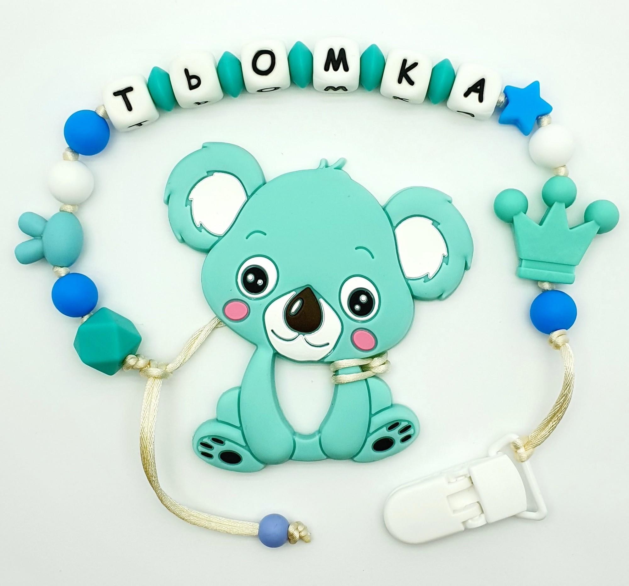 

Именной силиконовый грызунок IVROMAR из пищевого силикона "Коала бирюза" KG12349