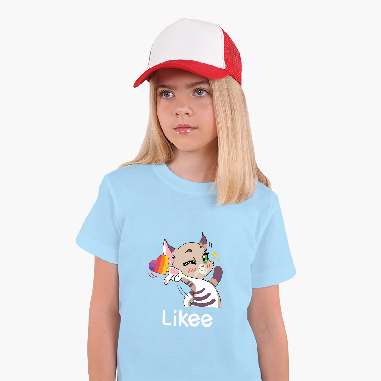 

Детская футболка для девочек Лайк Кот (Likee Cat) (25186-1032-34) 134-140 см Хлопок Голубой