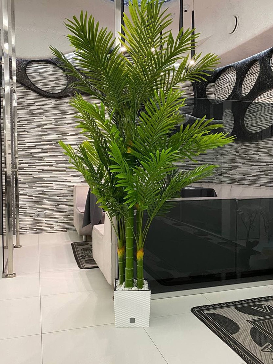 

Исскуственая пальма Бамбукова в белом квадратном кашпо 195см