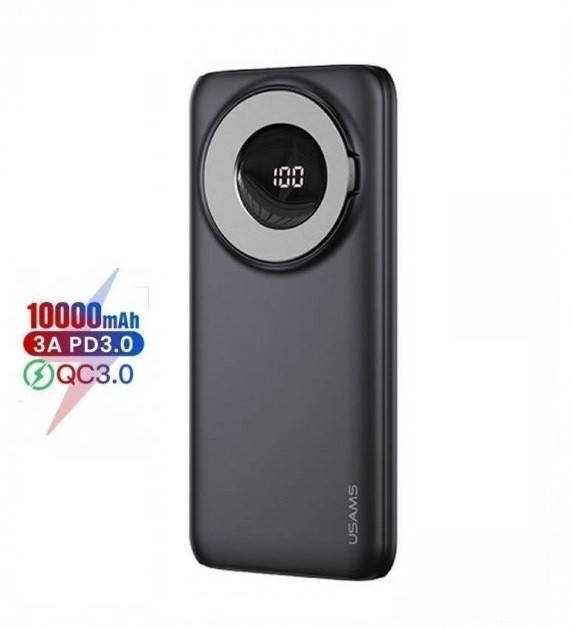 

Павербанк Usams 10000mAh |USB/Type-C, 20W/3A, PD/QC| с беспроводной зарядкой black