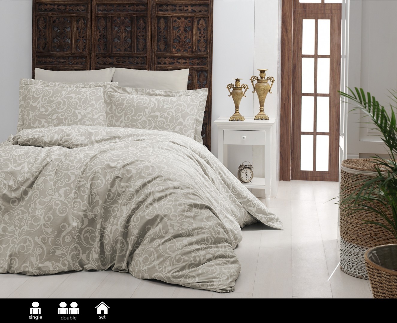 

Комплект постельного белья евро First Choice Cotton Satin Sweta Beige 200х220 (S-342)