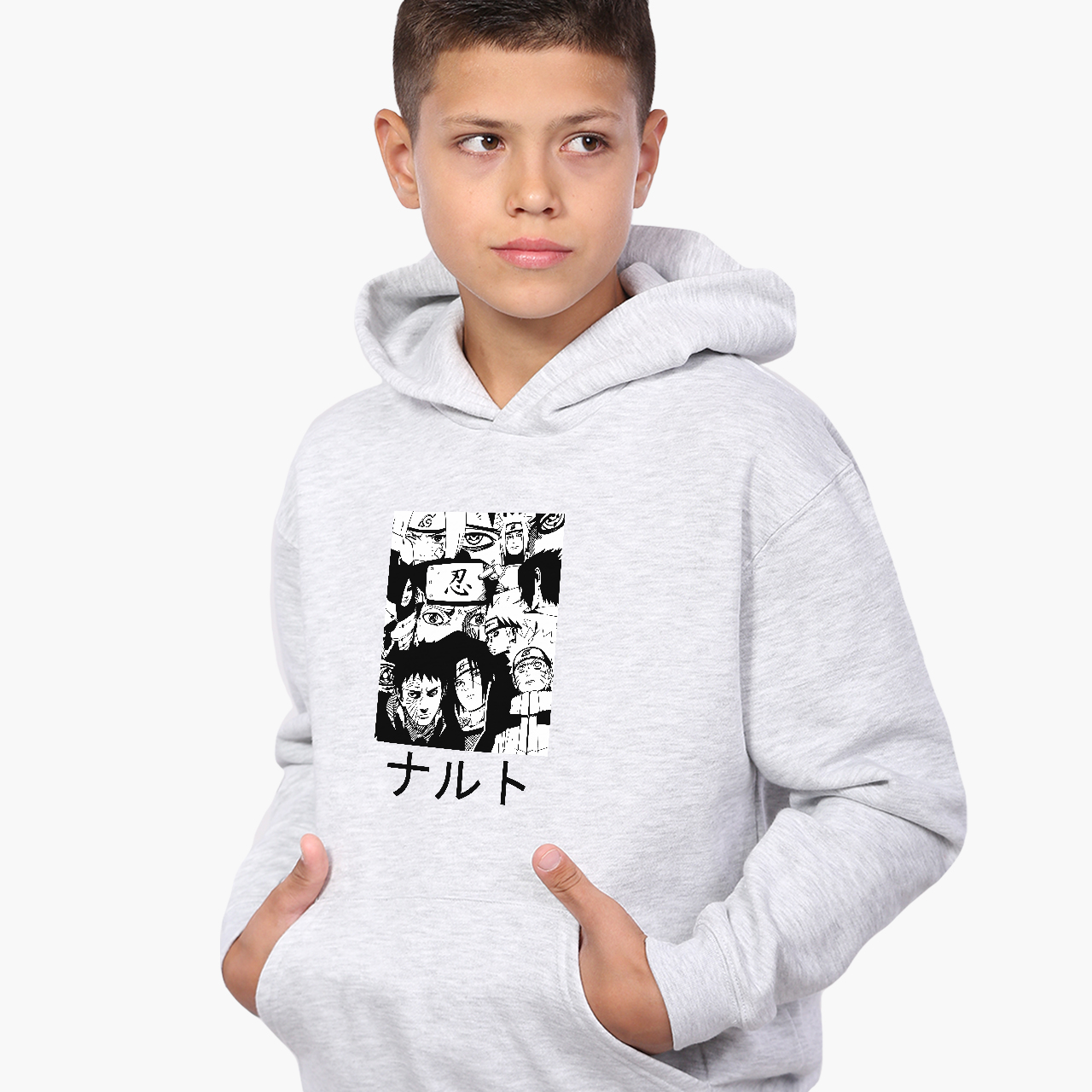 

Худи детский Наруто (Naruto) Светло-серый меланж (9298-3045) 164 см