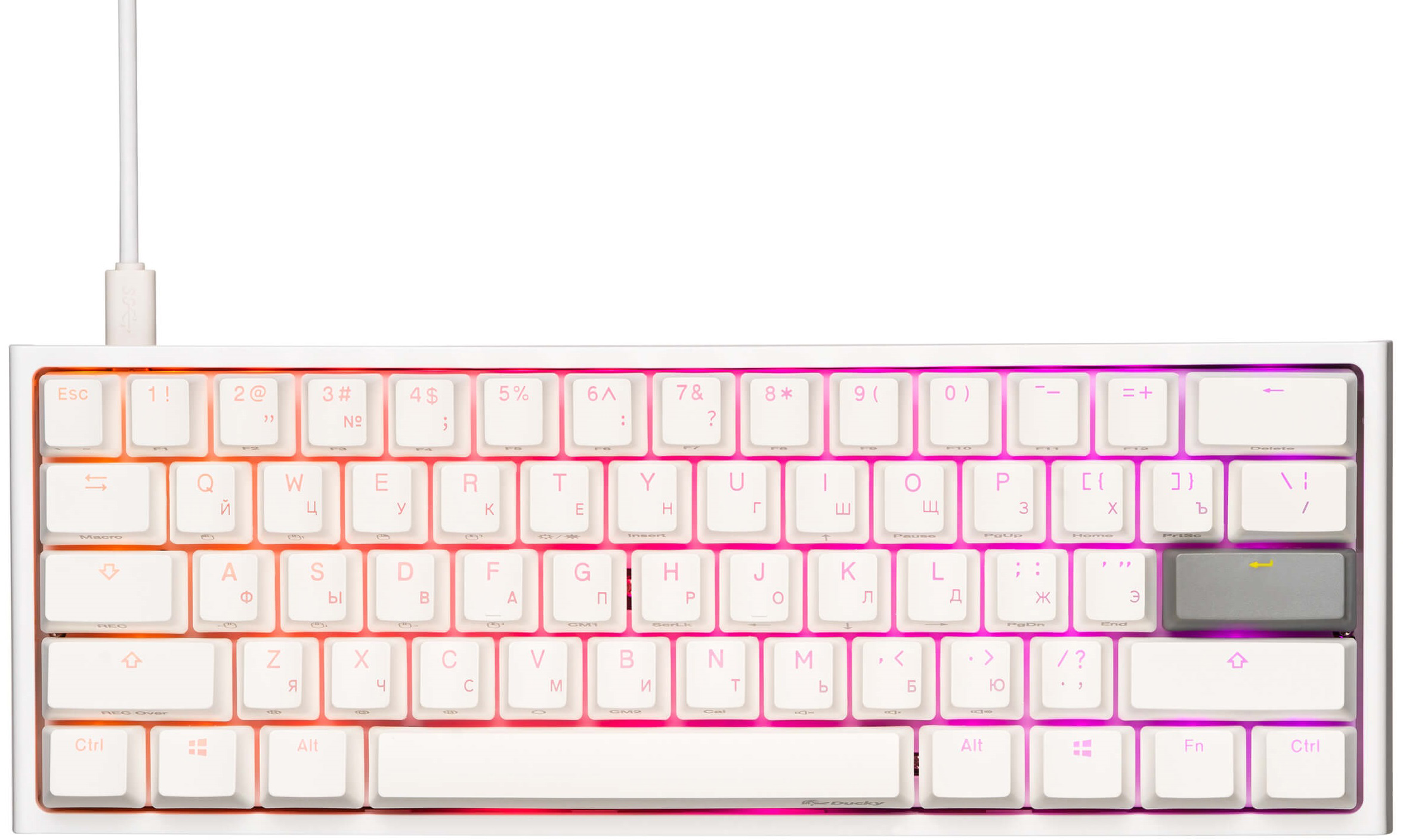 

Клавиатура проводная Ducky One 2 Mini Cherry Speed Silver RGB LED RU PBT White (DKON2061ST-PRUPDWWT1)